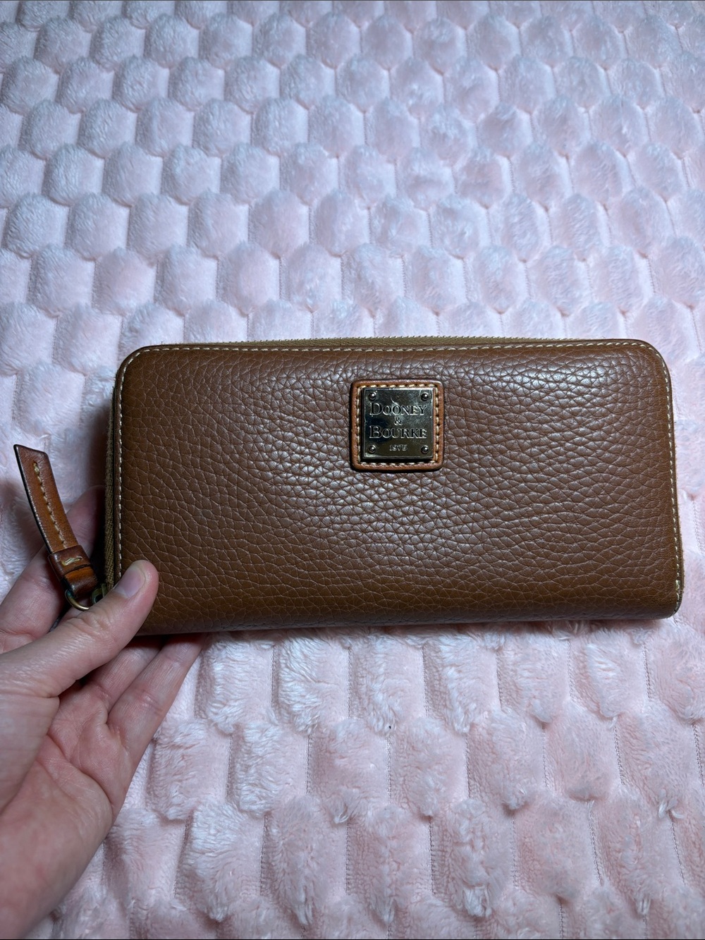Dooney & Bourke Pebble Leather Zip Wallet with Logo Plaque